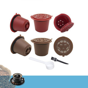 4 Piece Set of Reusable Refillable Coffee Capsules For Nespresso With Spoon and Brush