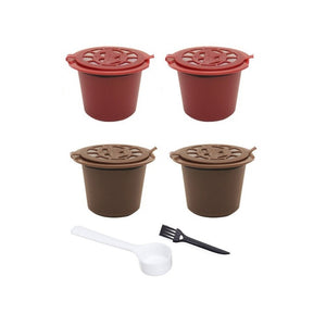 4 Piece Set of Reusable Refillable Coffee Capsules For Nespresso With Spoon and Brush